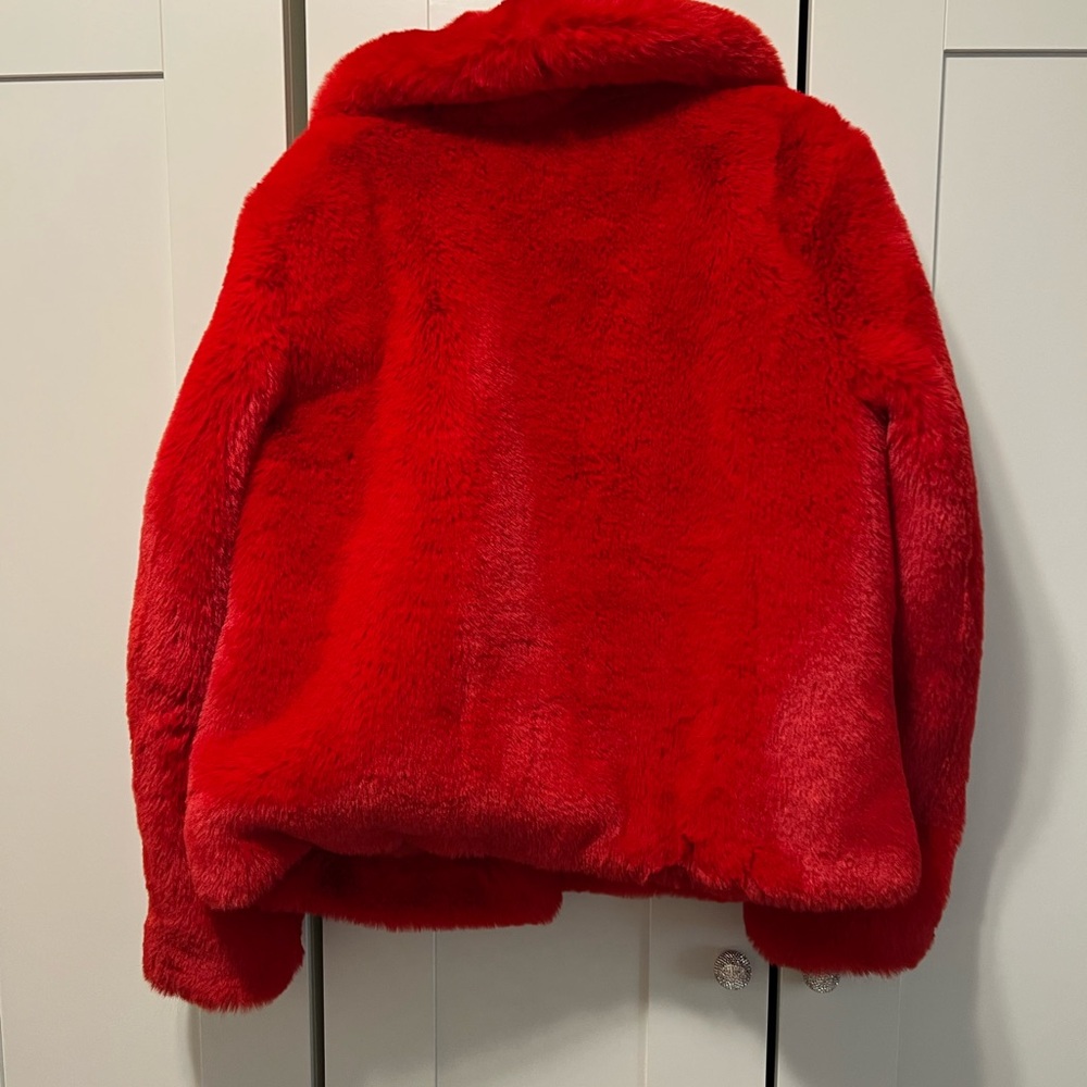 INC International Concepts Red Faux Fur Pea Coat
